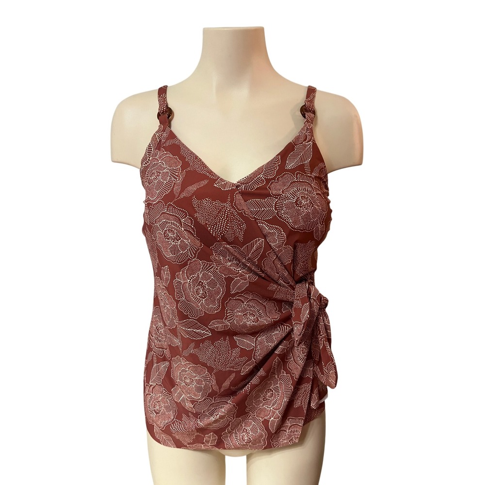 Turquoise Couture  Marsala Knotted Tankini Top Floral Wrap